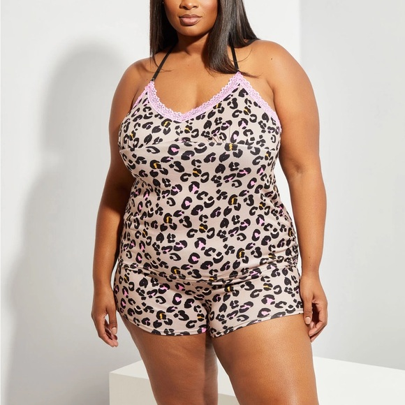 Leopard Mesh Cami Set Curvy Size main image 1